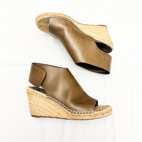 Celine Espadrilles Green/Brown Platform Leather Wedge Style Shoes Size 40 Paris - Picture 5 of 6